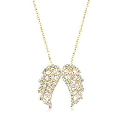 Altın Baget Taşlı Kanat Kolye - 1