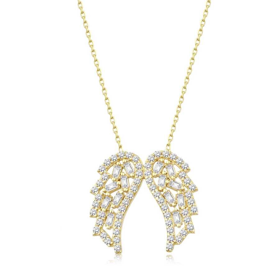 Altın Baget Taşlı Kanat Kolye - Baroni Diamond