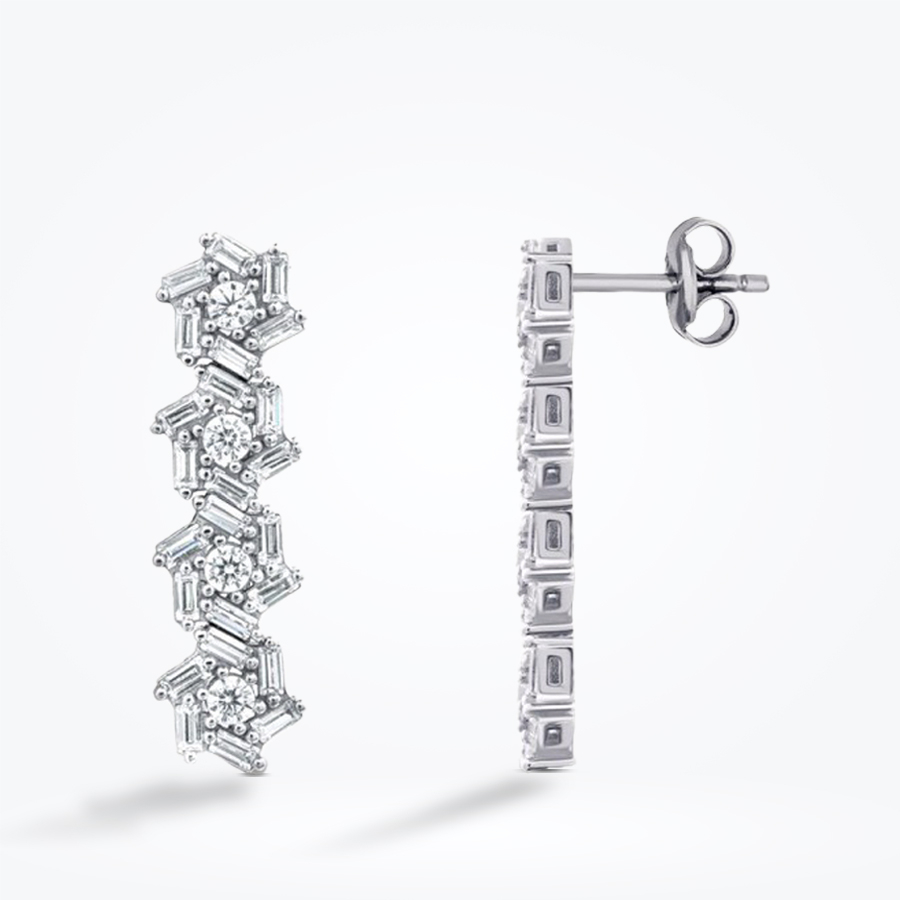Altın Baget Taşlı Küpe - Baroni Diamond