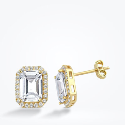 Altın Baget Trend Küpe - Baroni Diamond