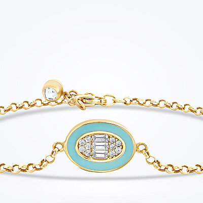 Altın Bagetli Mavi Mineli Bileklik - 2