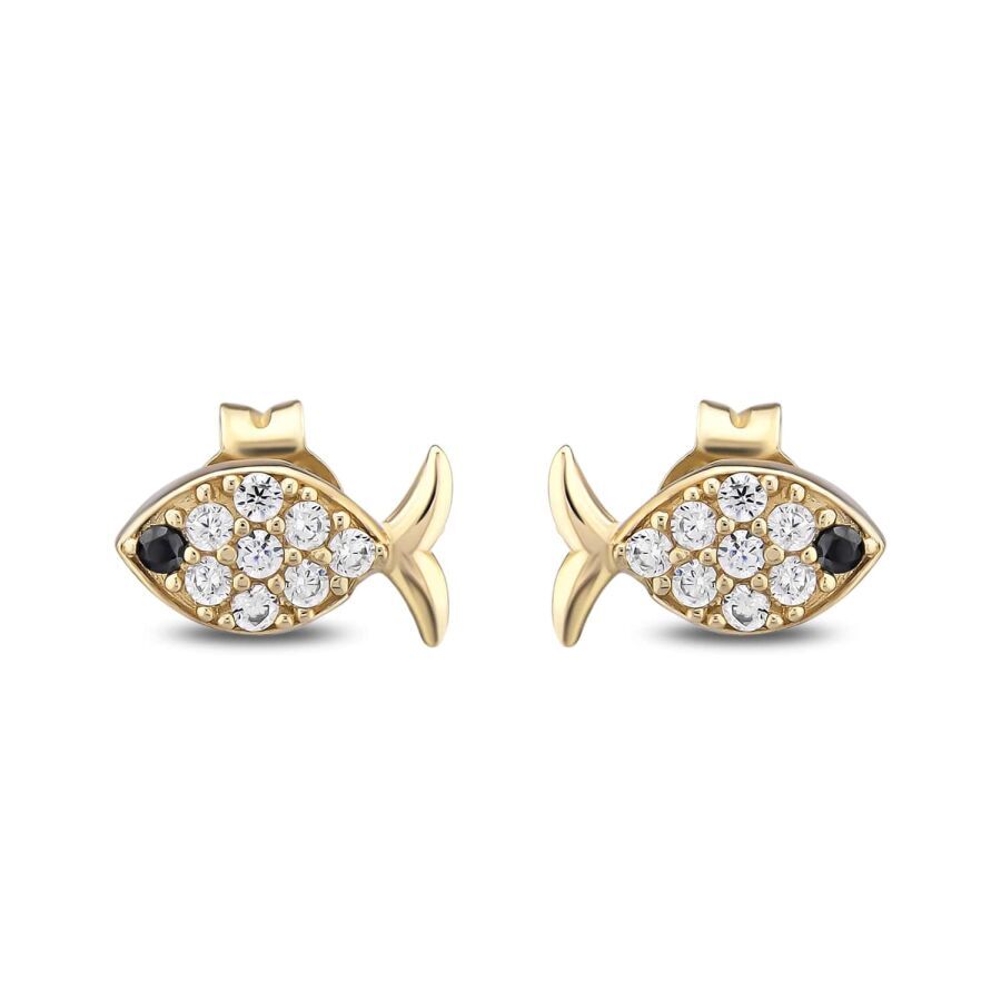 Altın Taşlı Balık Küpe - Baroni Diamond