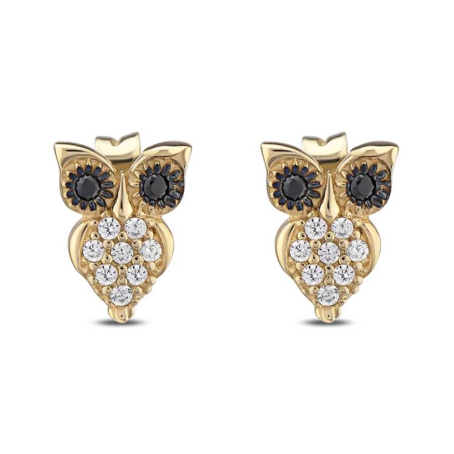 Altın Taşlı Baykuş Küpe - Baroni Diamond
