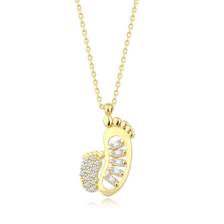 Altın Bebek Ayak Kolye - Baroni Diamond