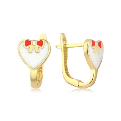 Altın Beyaz Kalp Çocuk Küpe - 1