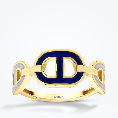 Altın Beyaz Mavi Mineli Trend Yüzük - 1