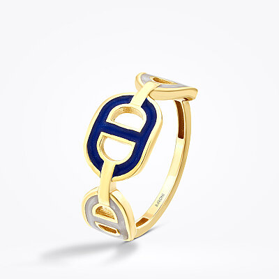 Altın Beyaz Mavi Mineli Trend Yüzük - 2