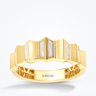 Altın Beyaz Mineli Desenli Trend Yüzük - 1