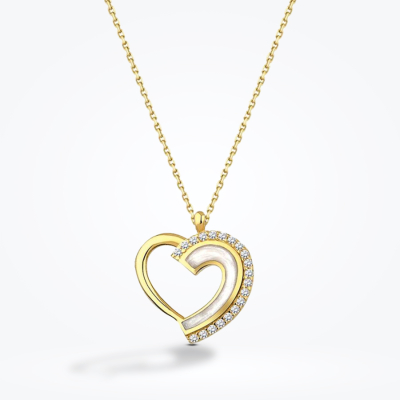 Altın Beyaz Mineli Taşlı Kalp Kolye - 1