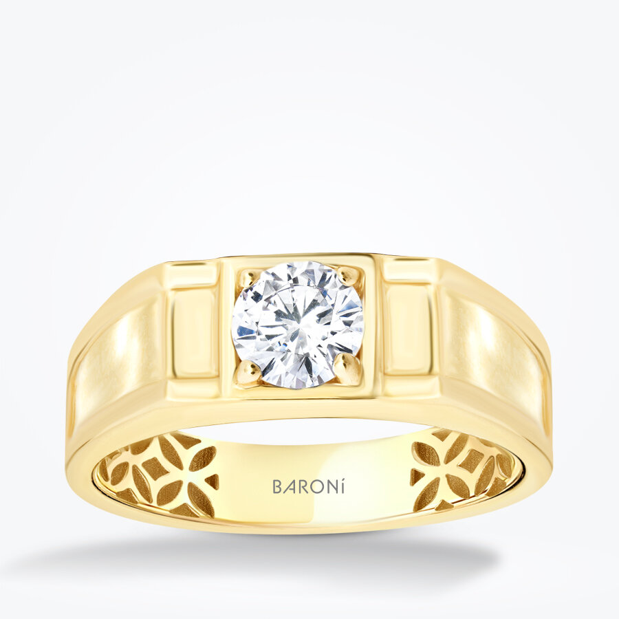 Altın Beyaz Taşlı Erkek Yüzük - Baroni Diamond