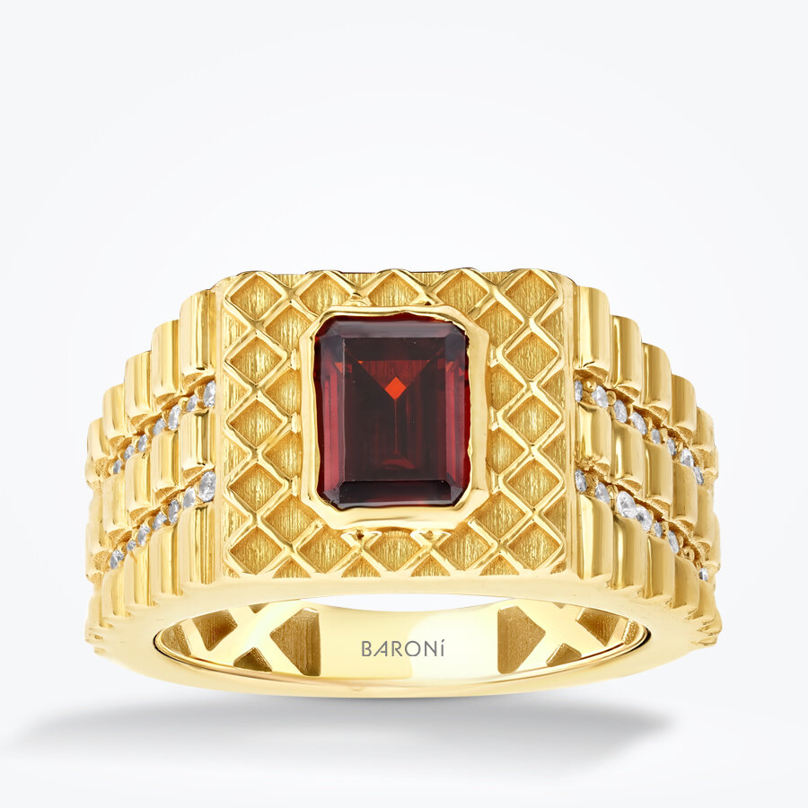 Altın Bordo Taşlı Erkek Yüzük - Baroni Diamond