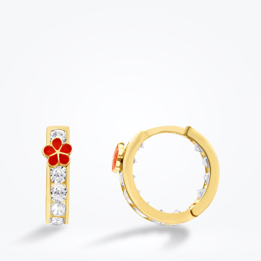 Altın Çiçek Taşlı Çocuk Küpe - Baroni Diamond