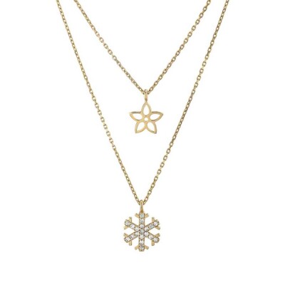 Altın Çiçek ve Kar Tanesi Çift Kolye - Baroni Diamond (1)