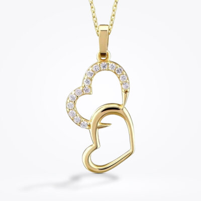 Altın Çift Kalp Kolye - 1