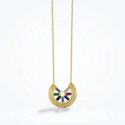 Altın Çok Renkli Taşlı Kolye - 1