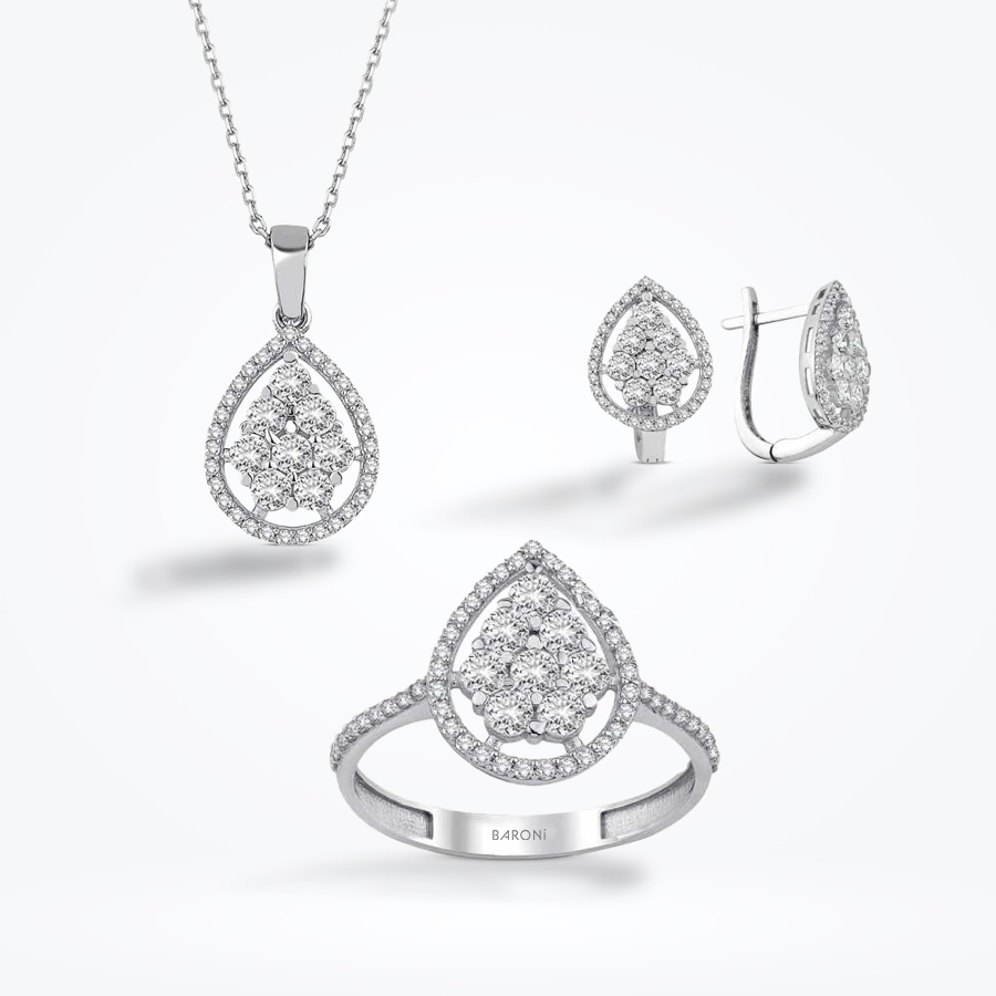 Altın Taşlı Damla Set - Baroni Diamond