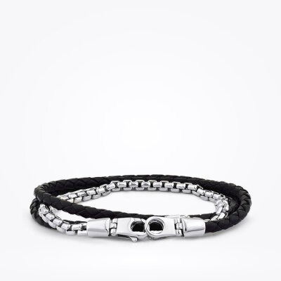 Altın Erkek Deri ve Zincir Bileklik - 1