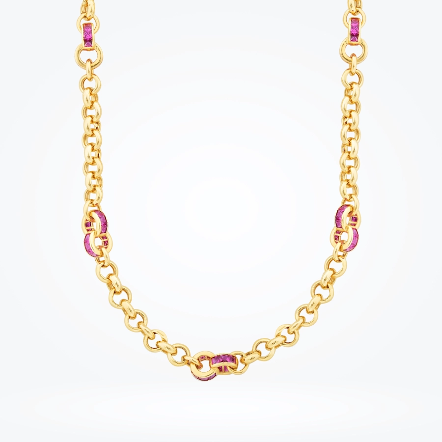 Altın Fuşya Kalın Zincir Kolye - 1