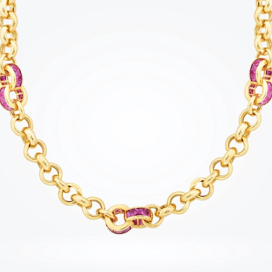 Altın Fuşya Kalın Zincir Kolye - 2