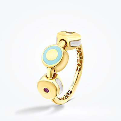 Altın Fuşya Taşlı Beyaz Mavi Mineli Trend Yüzük - 2