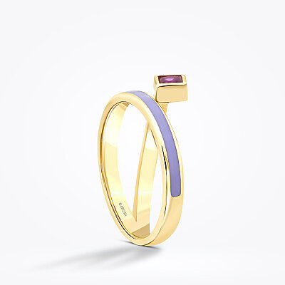 Altın Fuşya Taşlı Mor Mineli Trend Yüzük - 3