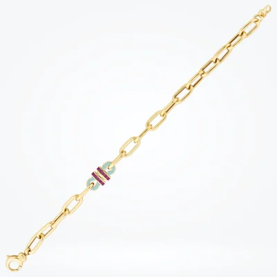 Altın Fuşya Taşlı Trend Zincir Bileklik - 1