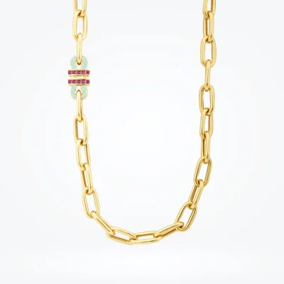 Altın Fuşya Taşlı Trend Zincir Kolye - 1