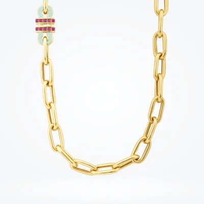 Altın Fuşya Taşlı Trend Zincir Kolye - 2