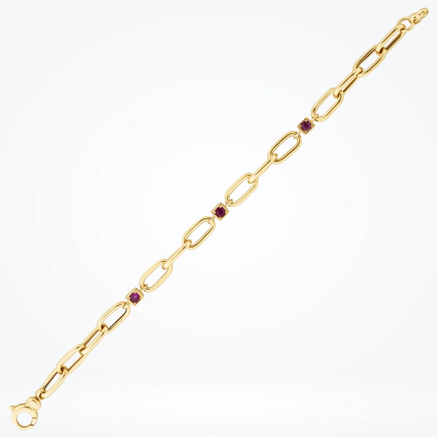 Altın Fuşya Taşlı Zincir Bileklik - 1