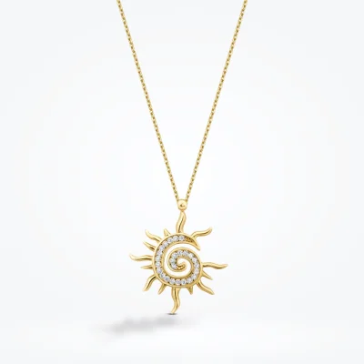 Altın Güneş Taşlı Trend Kolye - 1