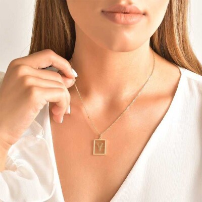 Altın Plaka Harf Kolye - Baroni Diamond (1)