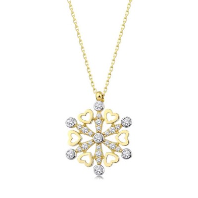 Altın İki Renkli Kar Tanesi Kolye - 1