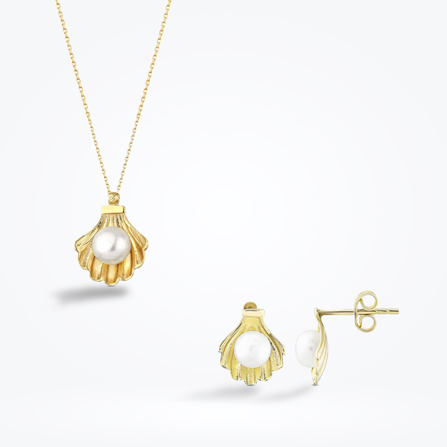 Altın İncili İstiridye Set - Baroni Diamond