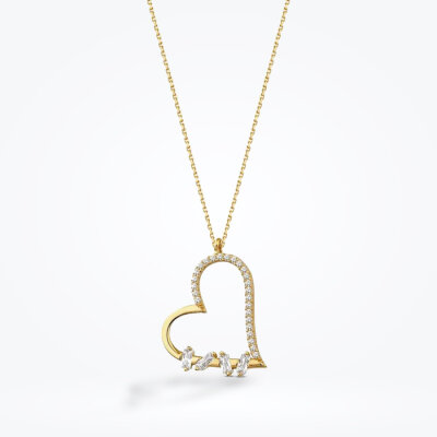 Altın Bagetli Kalp Kolye - Baroni Diamond (1)