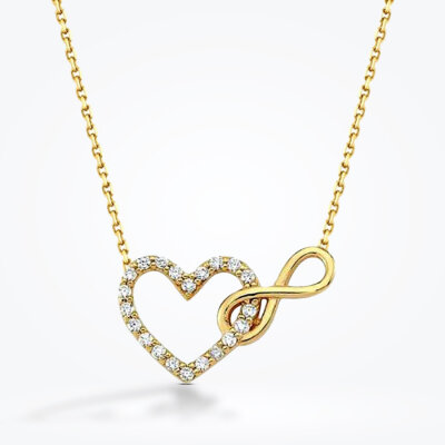 Altın Kalp Sonsuzluk Trend Kolye - 1