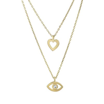 Altın Kalp ve Göz Çift Kolye - Baroni Diamond (1)