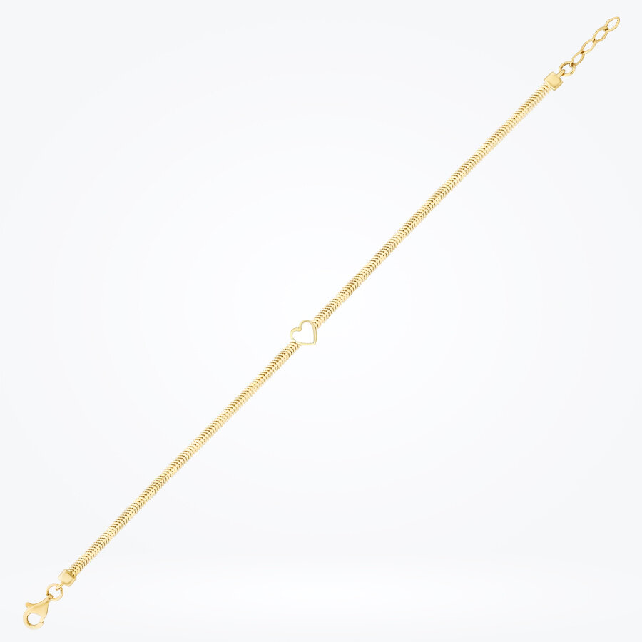 Altın Kalpli Balık Sırtı Zincir Bileklik - Baroni Diamond