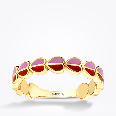 Altın Kırmızı Pembe Mineli Kalp Yüzük - 1