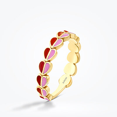 Altın Kırmızı Pembe Mineli Kalp Yüzük - 2