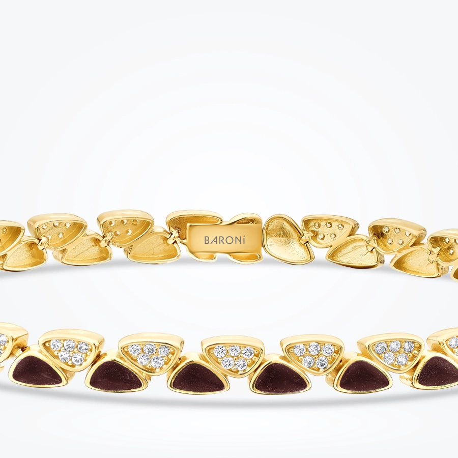 Altın Kızıl Kahve Mineli Taşlı Bileklik - 2