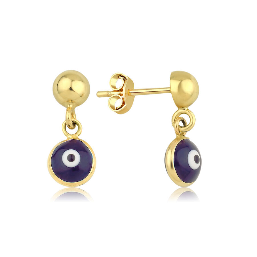 Altın Lacivert Nazar Sallantılı Çocuk Küpe - Baroni Diamond