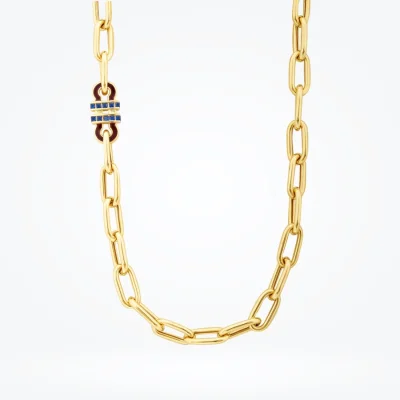 Altın Lacivert Taşlı Trend Zincir Kolye - 1