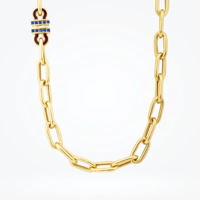 Altın Lacivert Taşlı Trend Zincir Kolye - 2