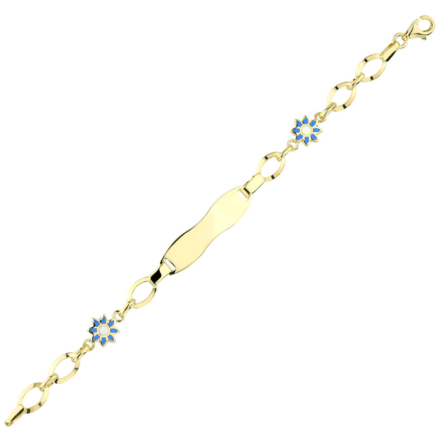 Altın Mavi Çiçekli Çocuk Künye - Baroni Diamond