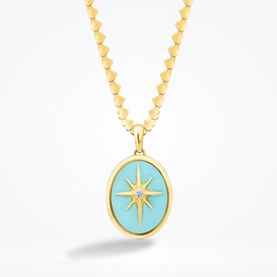 Altın Mavi Mineli Kuzey Yıldızı Kolye - Baroni Diamond