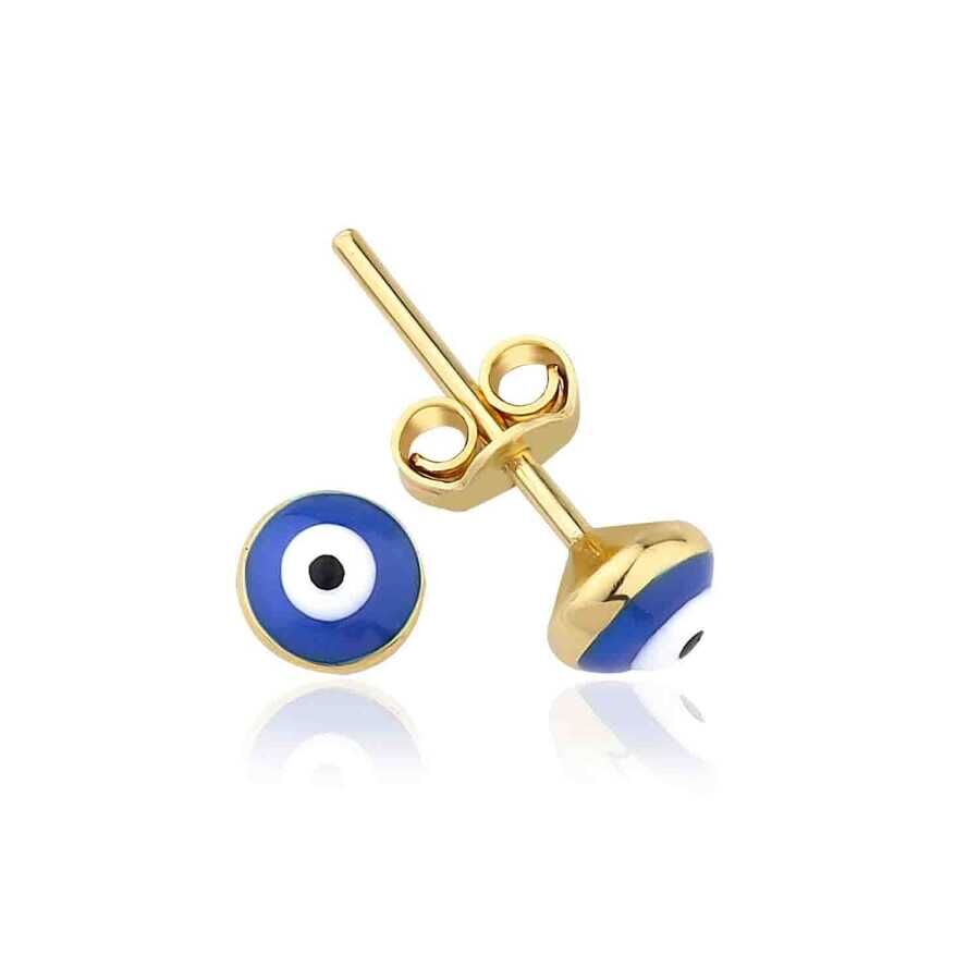 Altın Mavi Nazar Çocuk Küpe - Baroni Diamond