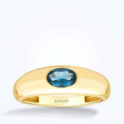 Altın Mavi Taşlı Bombeli Yüzük - 1