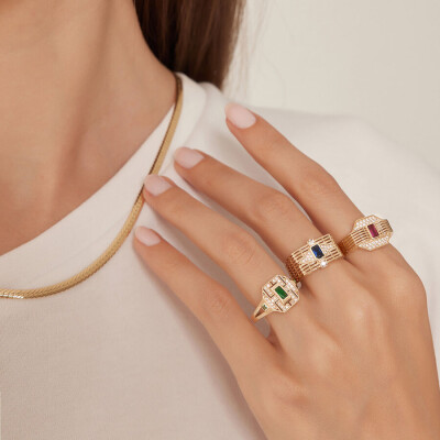 Altın Mavi Taşlı Trend Yüzük - Baroni Diamond (1)