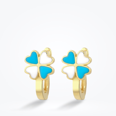 Altın Mavi Yonca Çocuk Küpe - 2