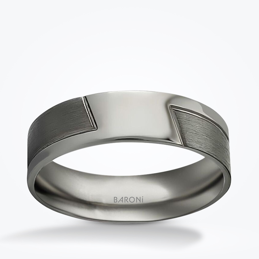 Altın Modern Siyah Alyans - Baroni Diamond